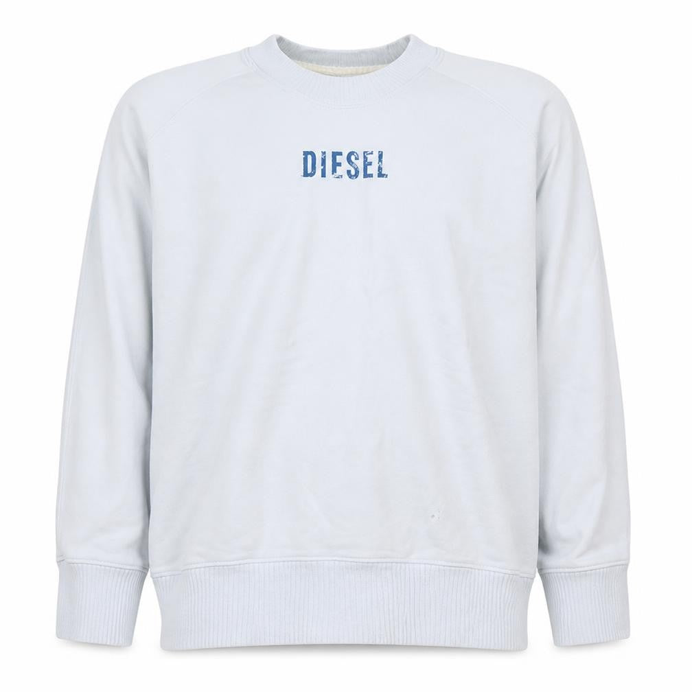 Front view of Diesel Men's White Crew Neck Logo Pullover Sweatshirt L