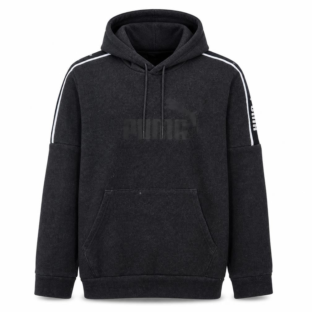 Front view of Puma Men's Black Pullover Hoodie S Regular Fit Graphic Logo