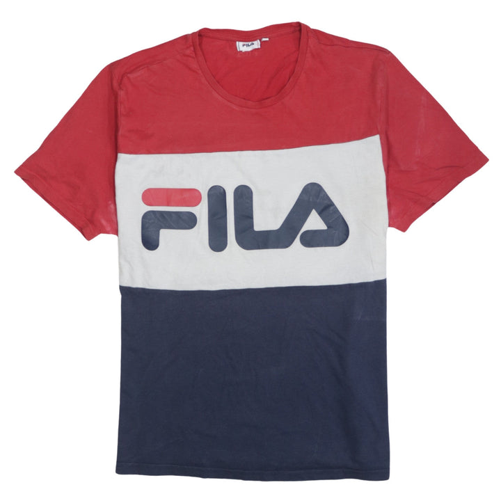 FILA Men’s Red White Navy Colourblock Crew Neck T-Shirt XL