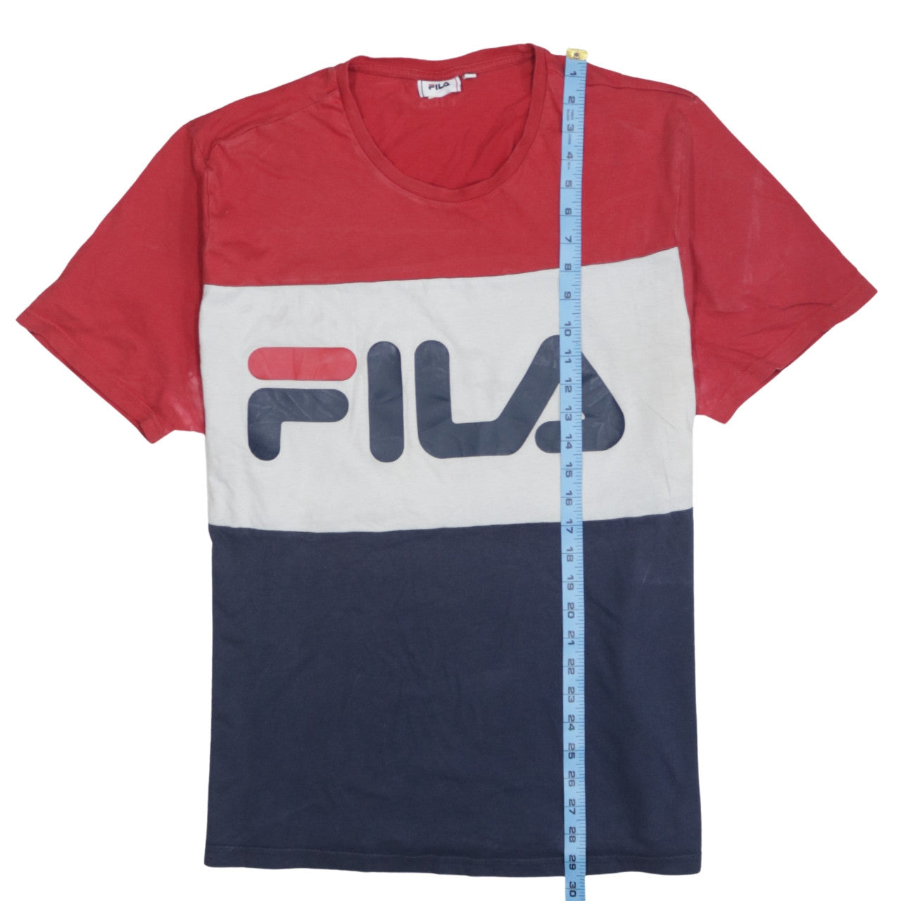 FILA Men’s Red White Navy Colourblock Crew Neck T-Shirt XL