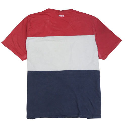 FILA Men’s Red White Navy Colourblock Crew Neck T-Shirt XL