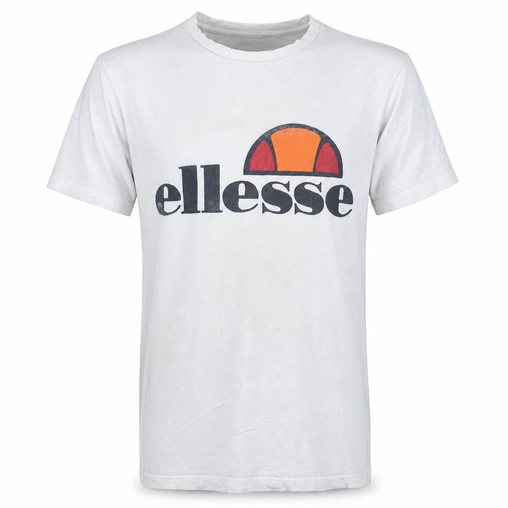 Front view of Ellesse Men's White Small Logo Graphic Cotton T-Shirt