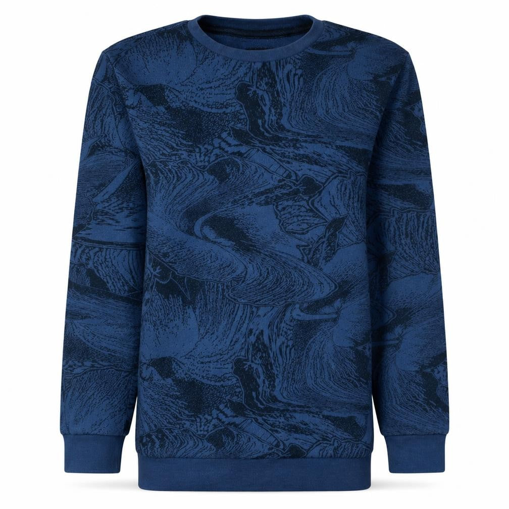 Front view of Quiksilver Men's Blue Graphic Crew Neck Pullover Sweatshirt, size S