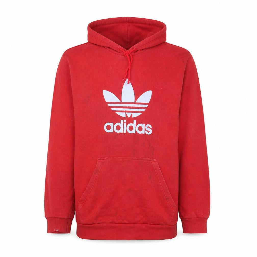 Front view of Adidas Men's Red XL Pullover Hoodie with Logo Graphic Print