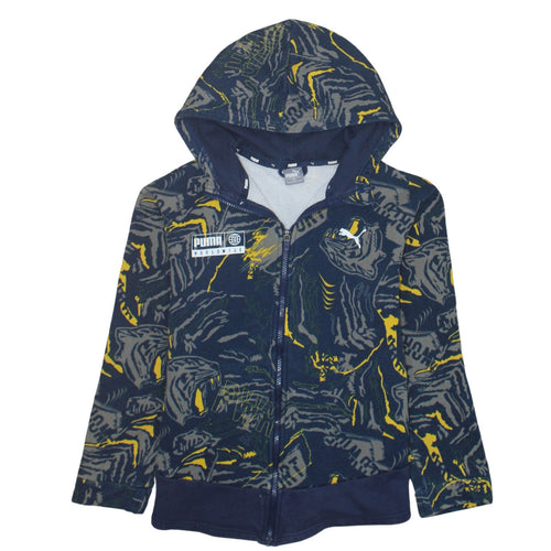 Puma Boys Blue Grey Full Zip Hoodie Size 12-13 Years Graphic Print
