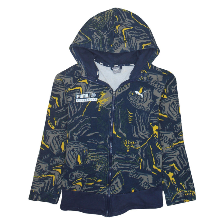 Puma Boys Blue Grey Full Zip Hoodie Size 12-13 Years Graphic Print