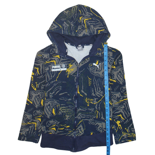 Puma Boys Blue Grey Full Zip Hoodie Size 12-13 Years Graphic Print