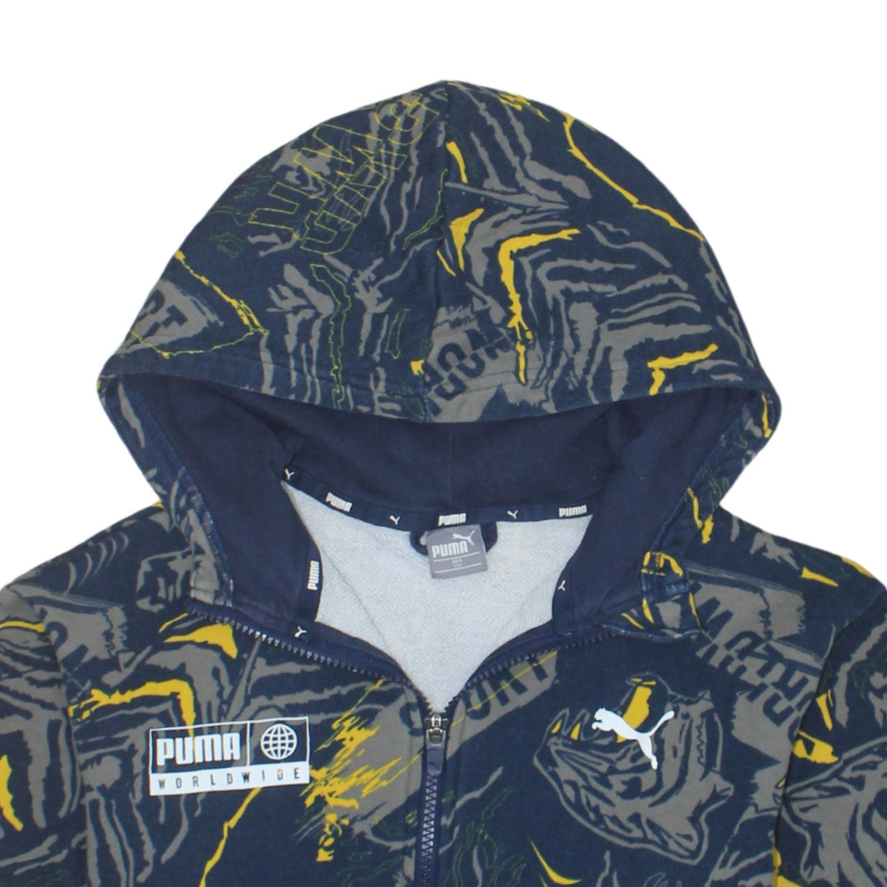 Puma Boys Blue Grey Full Zip Hoodie Size 12-13 Years Graphic Print
