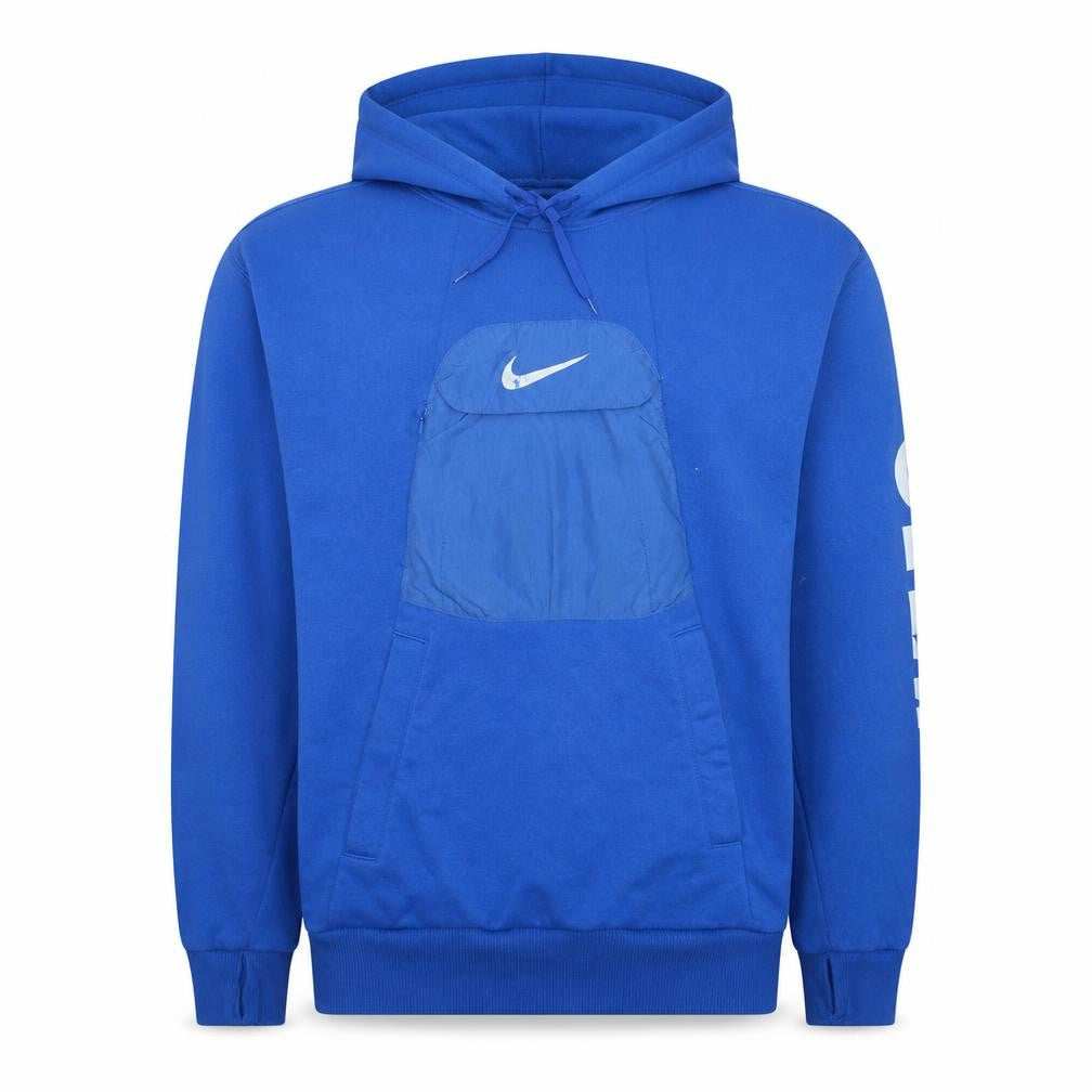 Front view of Nike Men's Blue Dri-Fit Pullover Hoodie, size M, Sportswear