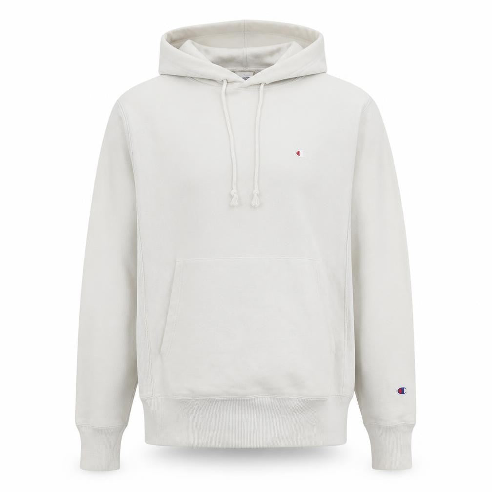 Front view of Champion Men's White Reverse Weave Pullover Hoodie Size Small