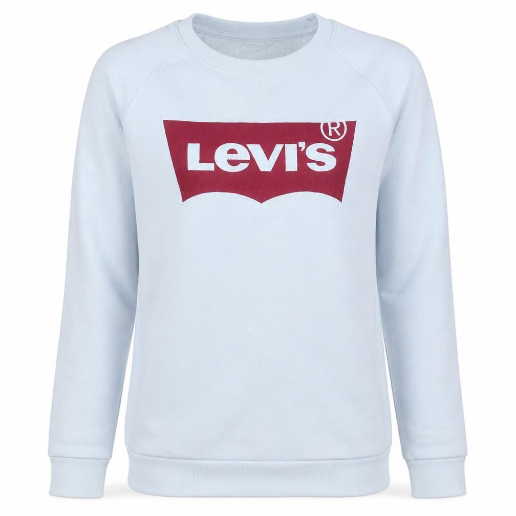 Front view of Levi's men’s white logo pullover sweatshirt, size S, regular fit