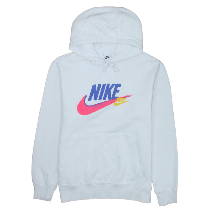 Nike Women's White Pullover Hoodie Small Logo Print Cotton Blend