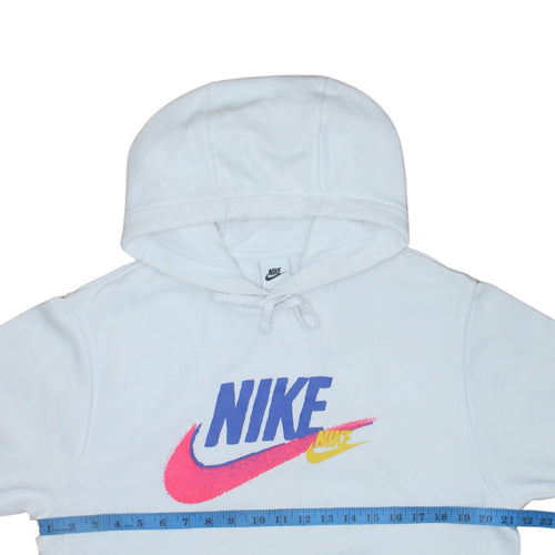 Nike Women's White Pullover Hoodie Small Logo Print Cotton Blend