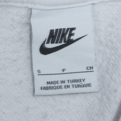 Nike Women's White Pullover Hoodie Small Logo Print Cotton Blend