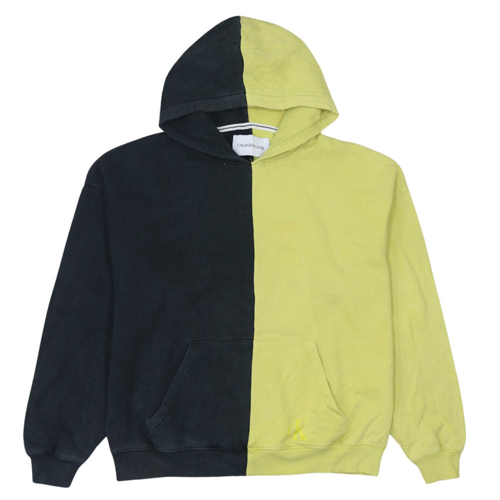 Calvin Klein Jeans Womens Black & Yellow Pullover Hoodie M Cotton Colourblock