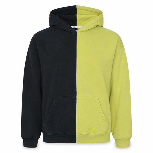 Front view of Calvin Klein Jeans women’s black & yellow pullover hoodie m cotton colourblock