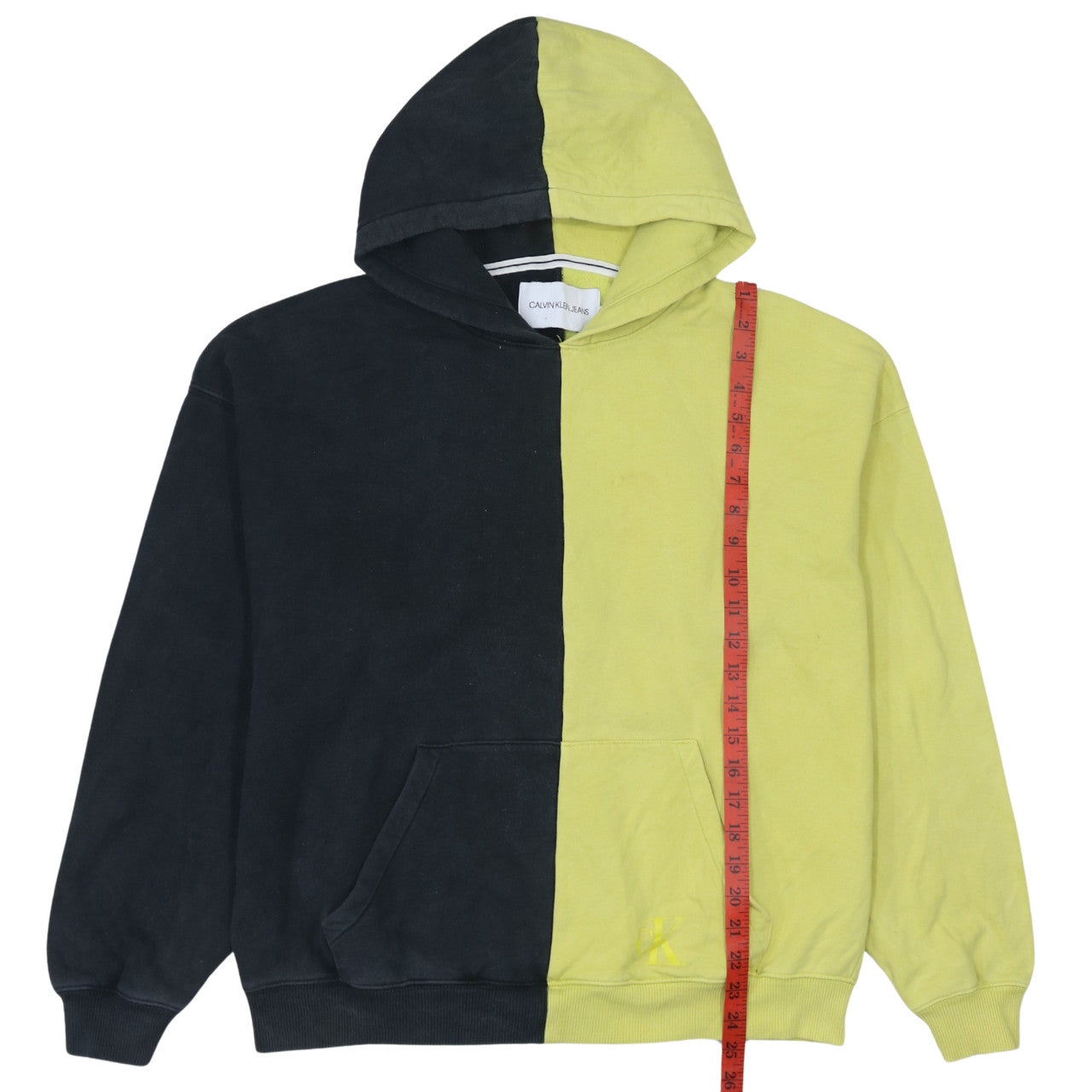 Calvin Klein Jeans Womens Black & Yellow Pullover Hoodie M Cotton Colourblock