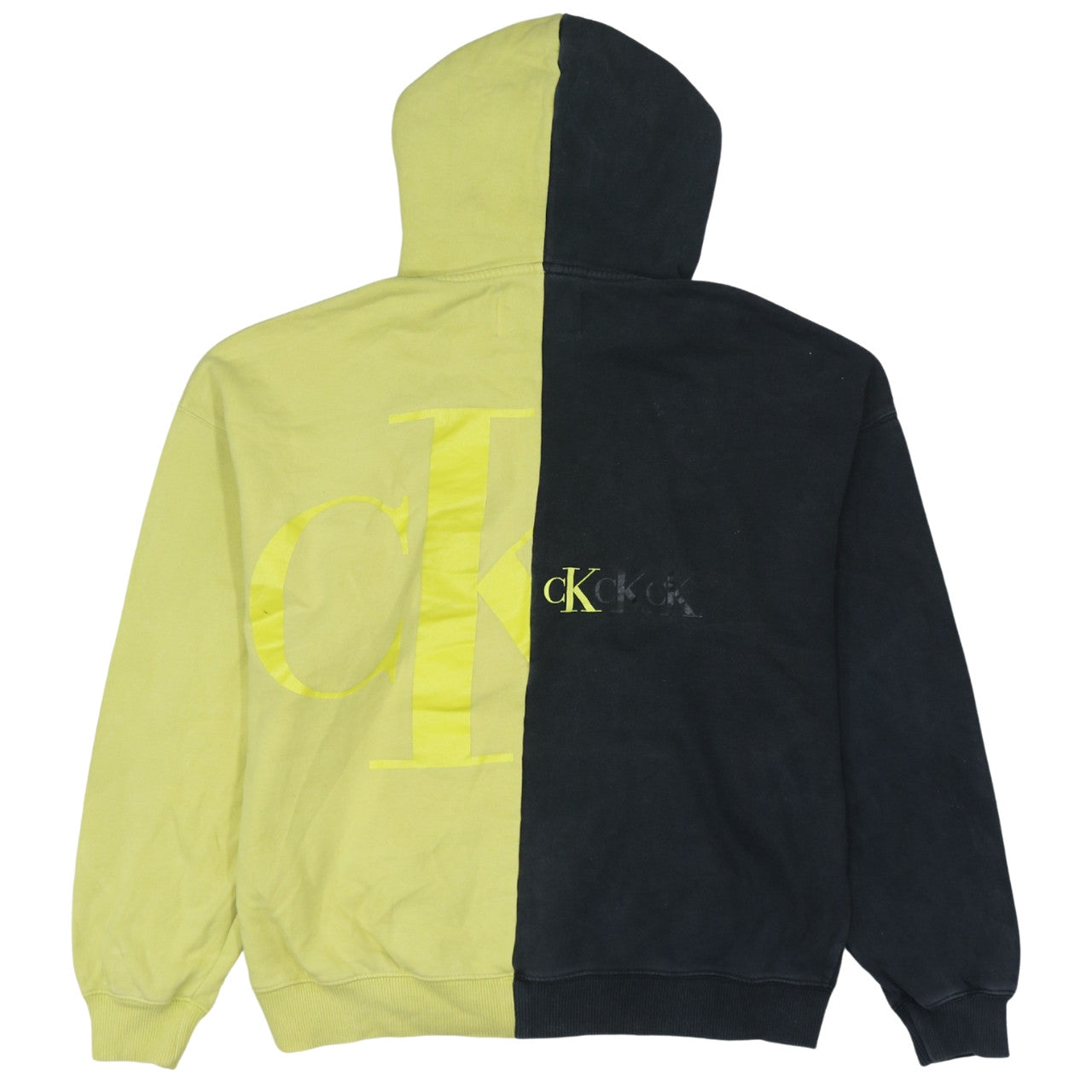 Calvin Klein Jeans Womens Black & Yellow Pullover Hoodie M Cotton Colourblock