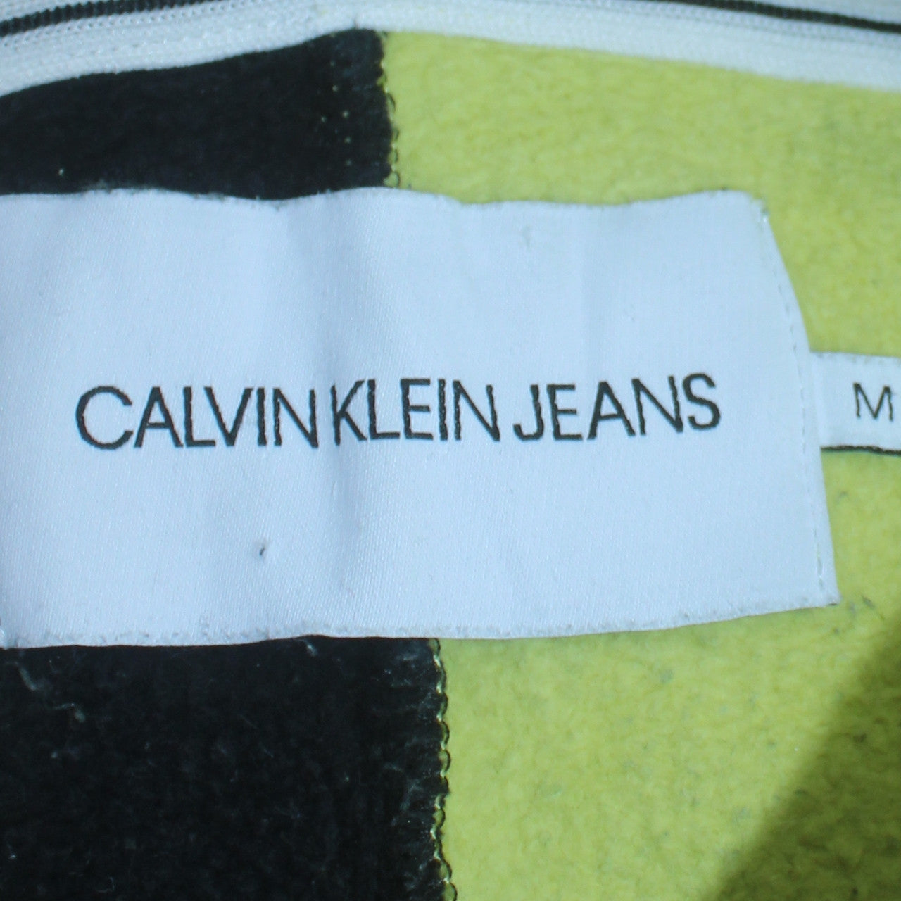 Calvin Klein Jeans Womens Black & Yellow Pullover Hoodie M Cotton Colourblock