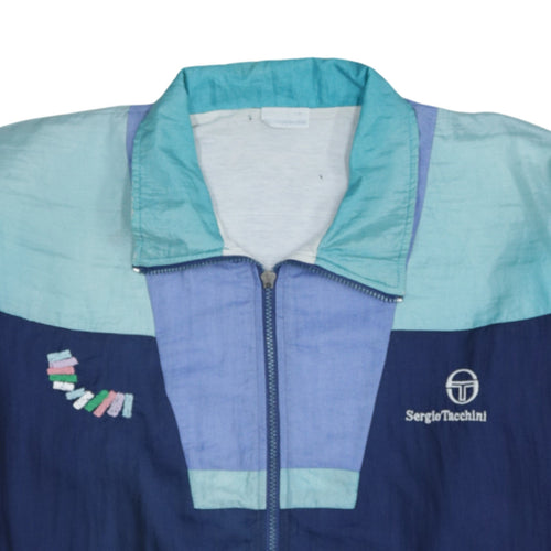 Sergio Tacchini Men's Blue Colourblock Track Jacket Size M