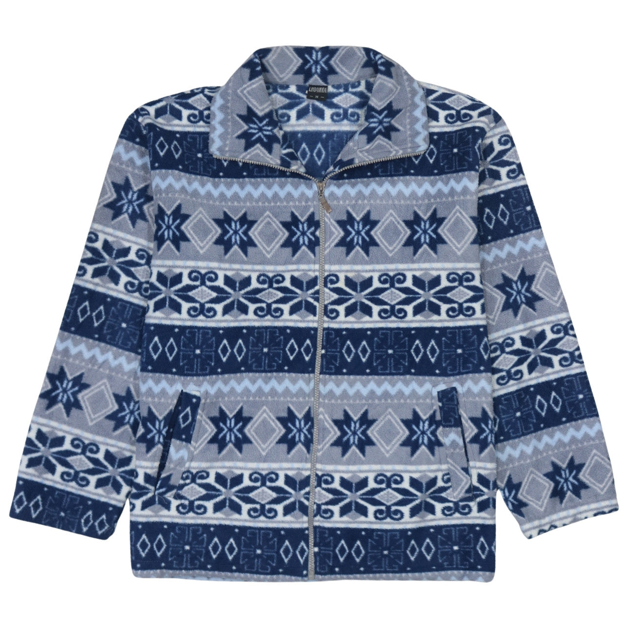 Lindamoda Men's Blue Fair Isle Fleece Zip Jacket Size M