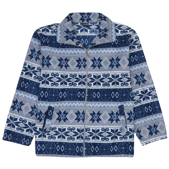 Lindamoda Men's Blue Fair Isle Fleece Zip Jacket Size M