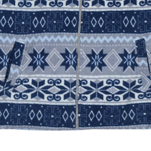 Lindamoda Men's Blue Fair Isle Fleece Zip Jacket Size M