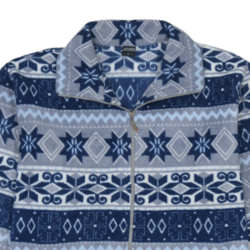 Lindamoda Men's Blue Fair Isle Fleece Zip Jacket Size M