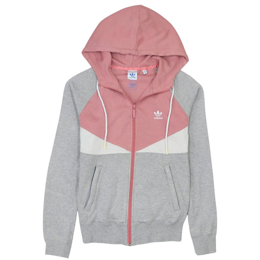 Adidas Womens Grey Pink Full Zip Hoodie Size 8 Colourblock Hooded Sweatshirt