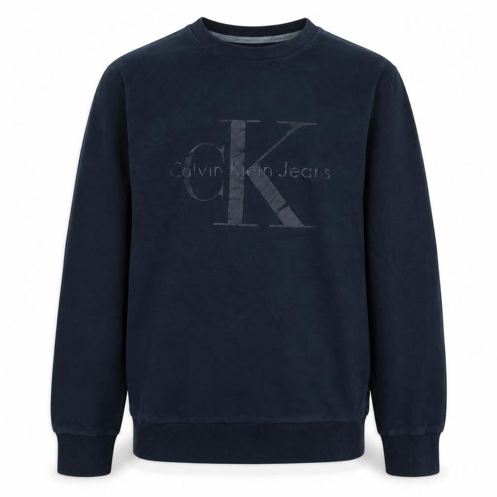 Front view of Calvin Klein Jeans Men's Black Small Crew Neck Sweatshirt