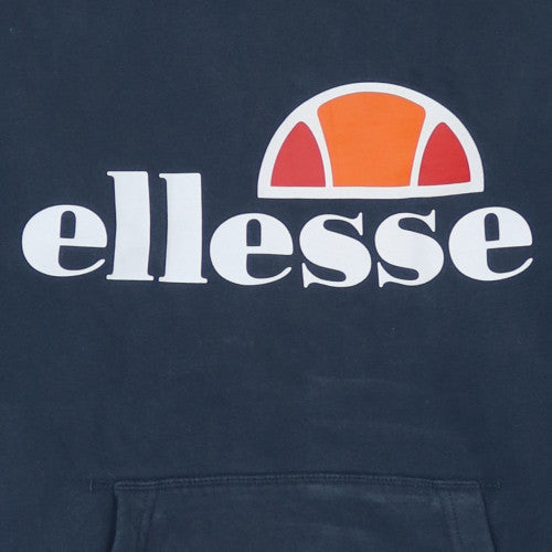 Ellesse Mens Blue Pullover Hoodie Small Logo Graphic Fleece