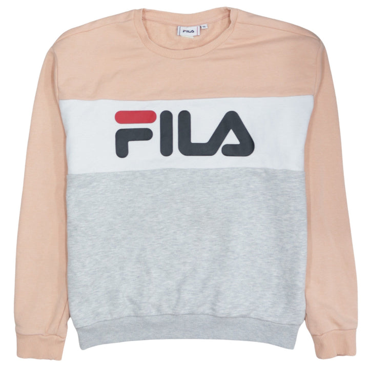 FILA Womens Peach Grey Colourblock Logo Pullover Sweatshirt M