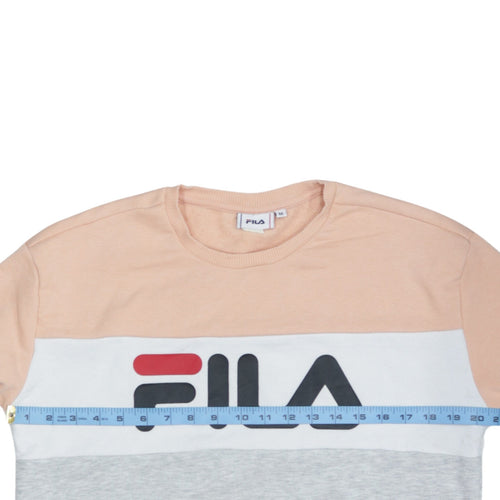 FILA Womens Peach Grey Colourblock Logo Pullover Sweatshirt M