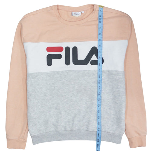 FILA Womens Peach Grey Colourblock Logo Pullover Sweatshirt M