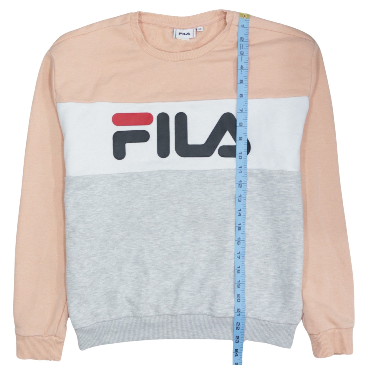 FILA Womens Peach Grey Colourblock Logo Pullover Sweatshirt M