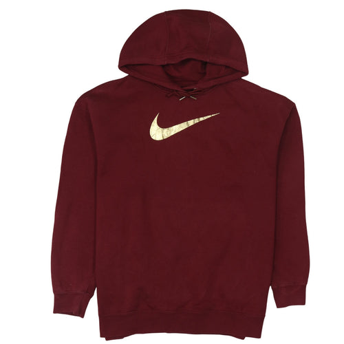 Nike Womens Burgundy Gold Logo Pullover Hoodie Size M