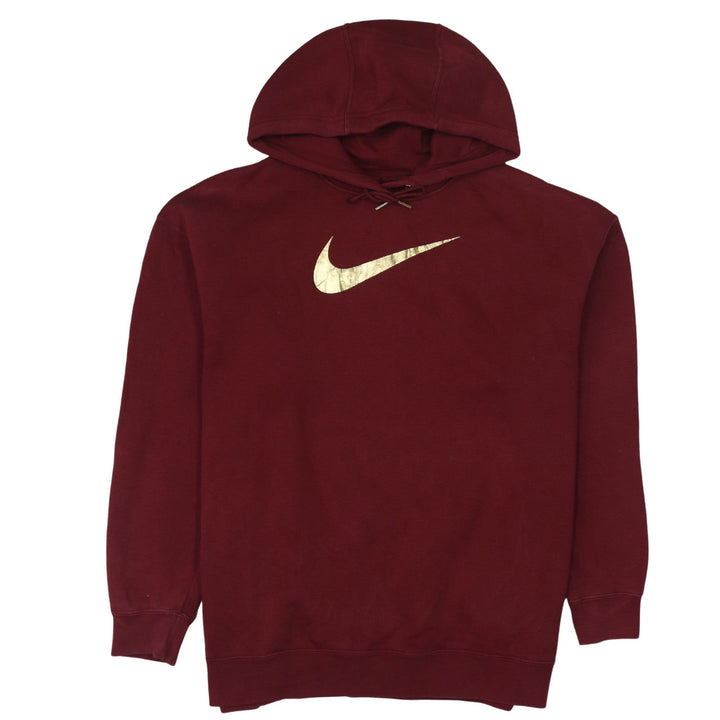 Nike Womens Burgundy Gold Logo Pullover Hoodie Size M
