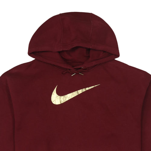 Nike Womens Burgundy Gold Logo Pullover Hoodie Size M