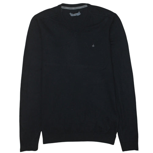 Calvin Klein Jeans Men's Black V-Neck Cotton Cashmere Jumper Size S