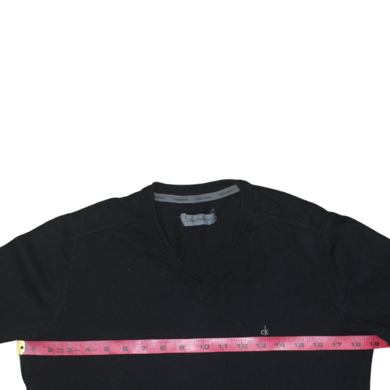 Calvin Klein Jeans Men's Black V-Neck Cotton Cashmere Jumper Size S