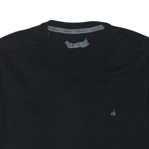 Calvin Klein Jeans Men's Black V-Neck Cotton Cashmere Jumper Size S