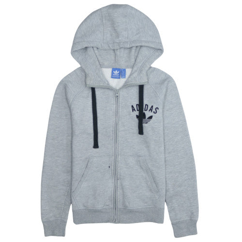 Adidas Women Grey Full Zip Hoodie Lined Cotton Blend UK 8