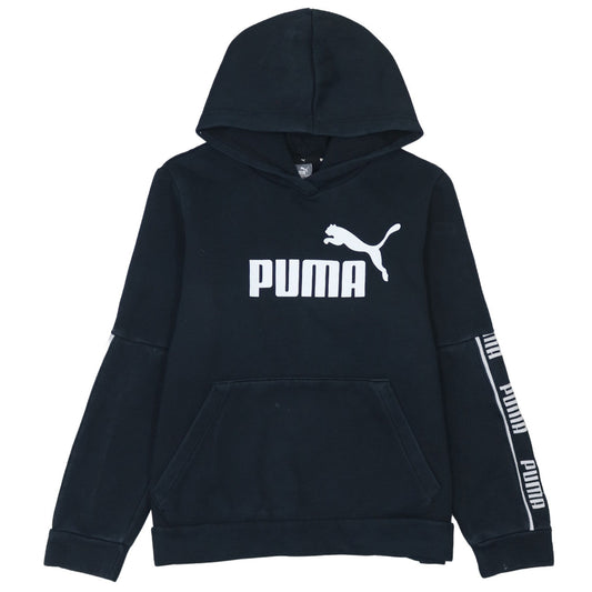 Puma Boys Black Pullover Hoodie L Logo Fleece Sportswear