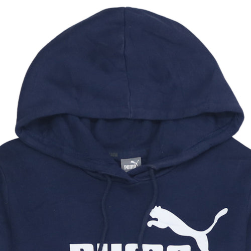 Puma Women's Blue Pullover Hoodie Size 10 Logo Print Fleece