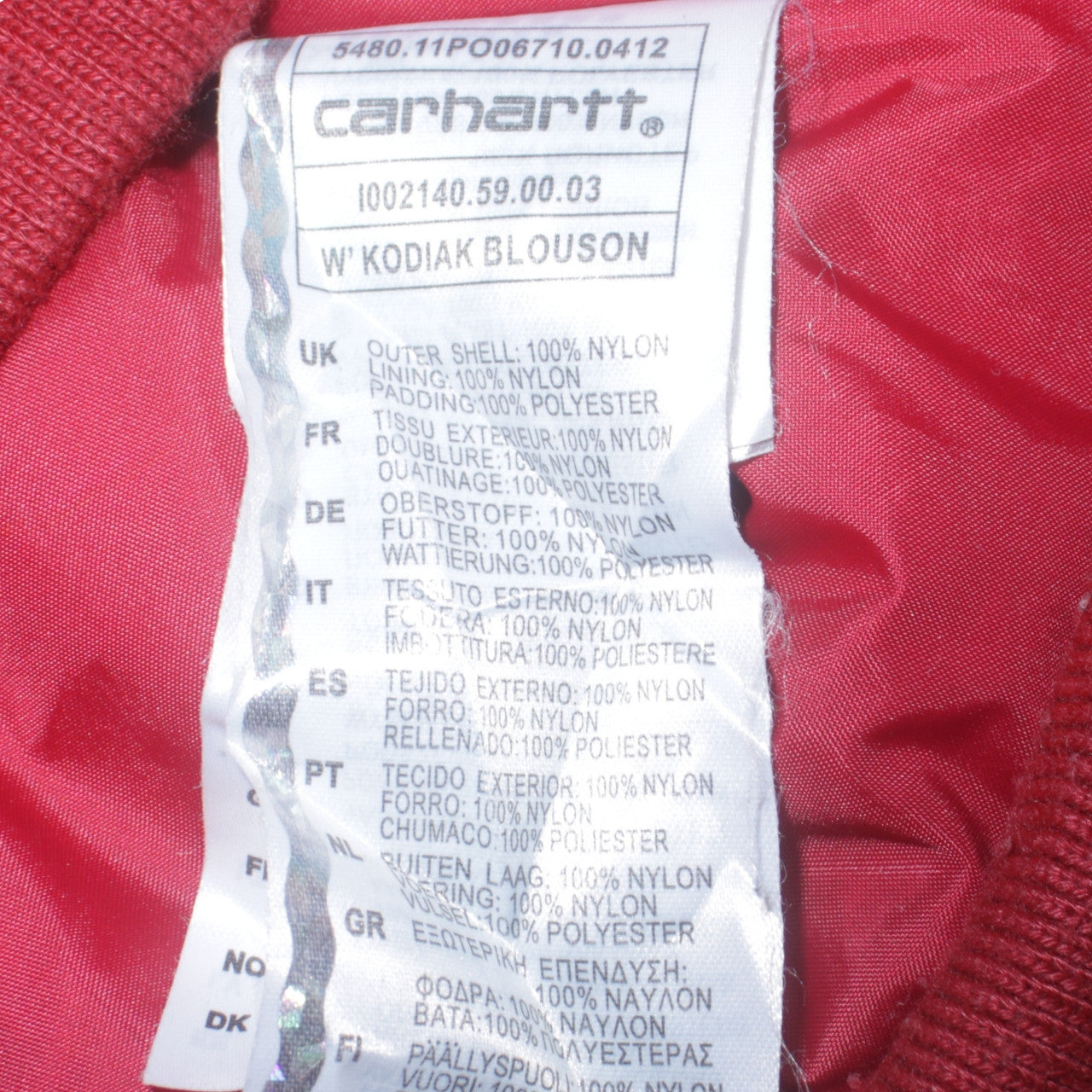 Carhartt Men's Red Hooded Nylon Winter Jacket Size S