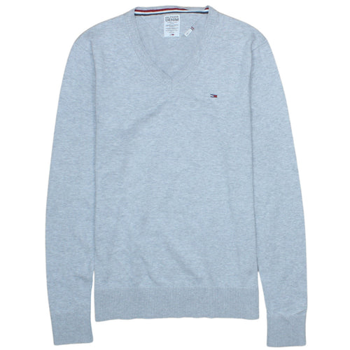 Tommy Hilfiger Men’s Grey V-Neck Cotton Jumper Size S