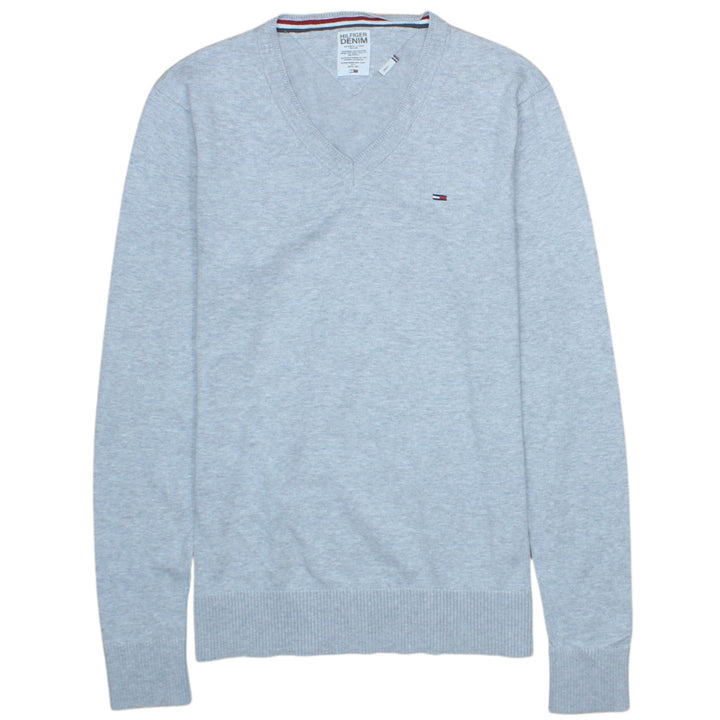 Tommy Hilfiger Men’s Grey V-Neck Cotton Jumper Size S