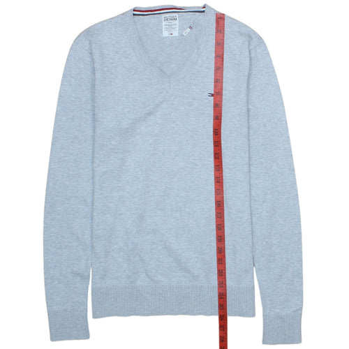 Tommy Hilfiger Men’s Grey V-Neck Cotton Jumper Size S