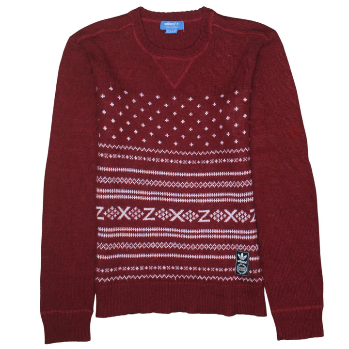 Adidas Women Burgundy Fair Isle Knit Jumper Size L Winter Casual