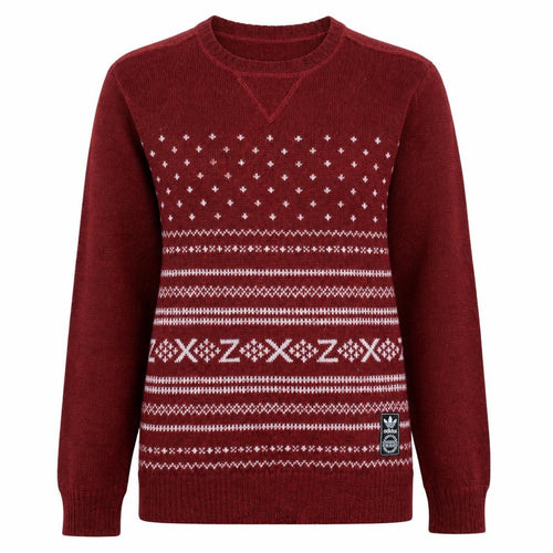 Adidas Women Burgundy Fair Isle Knit Jumper Size L Winter Casual